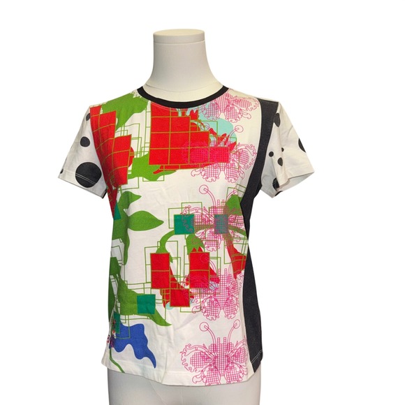 Vivienne Tam Tops - Vivienne Tam Womens Graphic T-Shirt Polka Dot Floral Abstract Multi-Color Size S